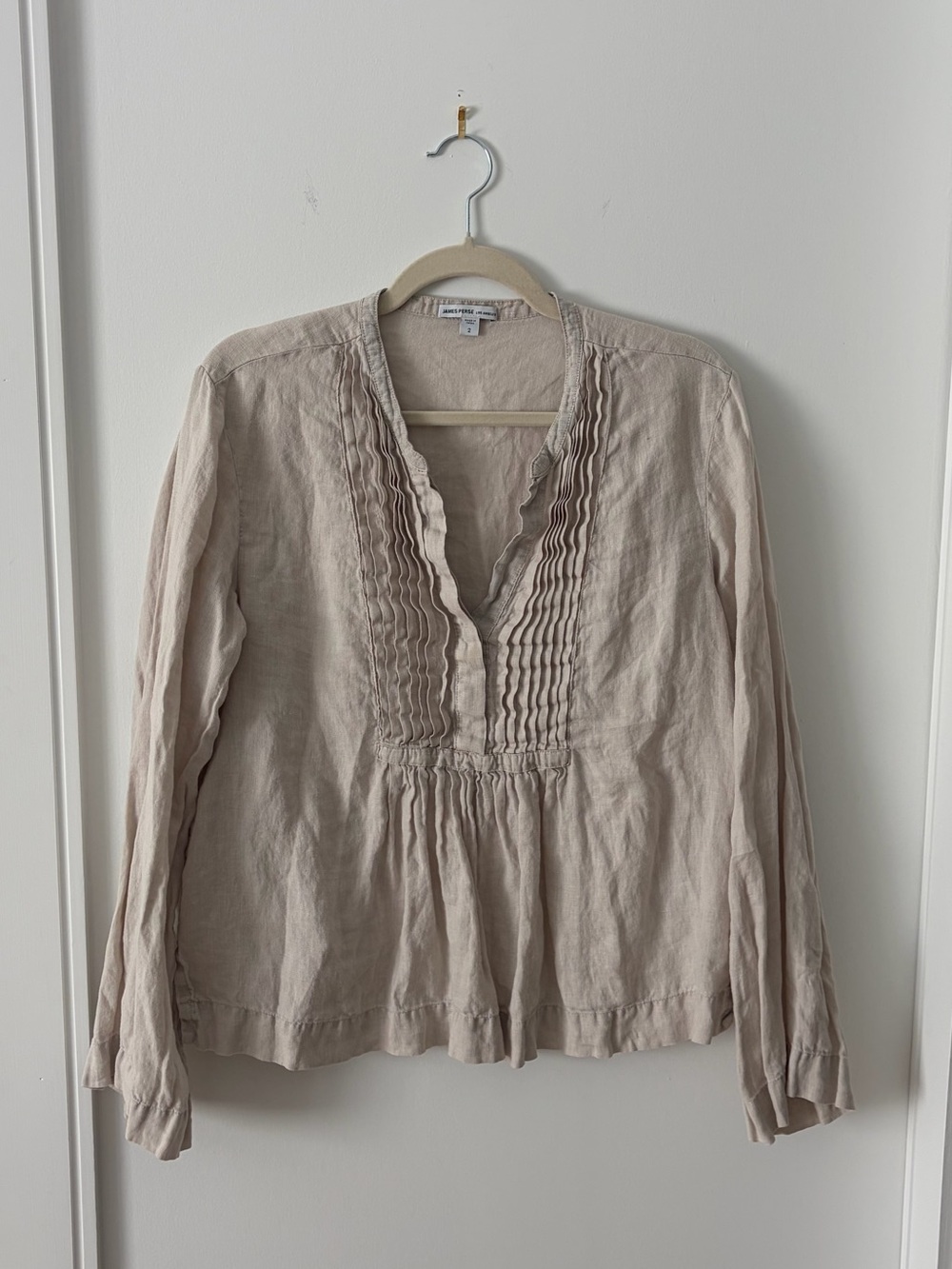 James Perse Beige Pintuck Peasant Blouse